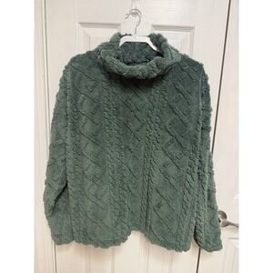 Eddie Bauer Green Cable-Knit Pullover Sweater XL Cowl Neck Long Sleeve